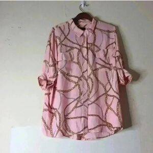 Pink Chain Print Button-Up Blouse
